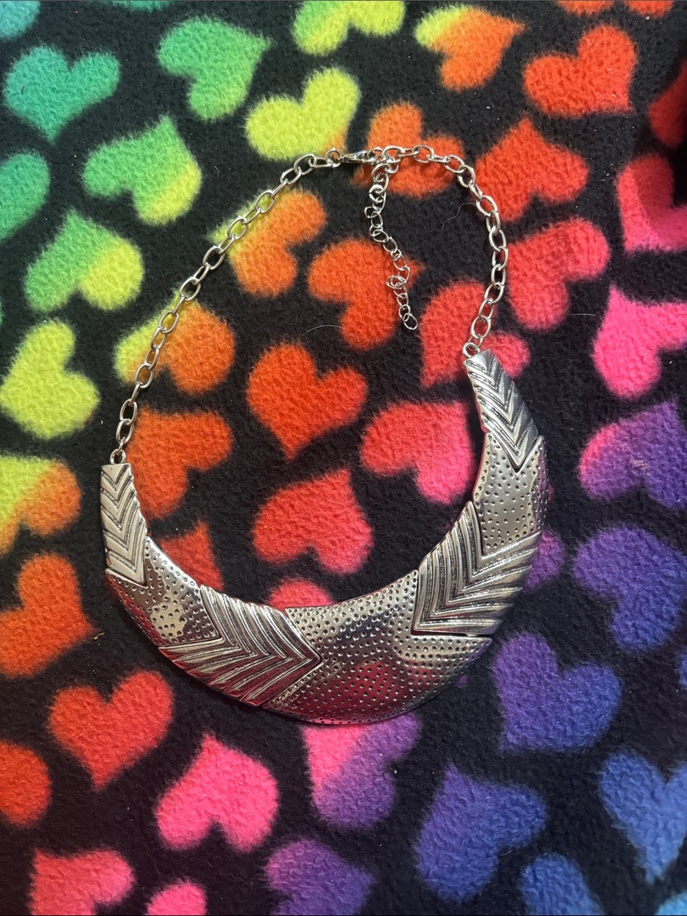 Silver Textured Crescent Statement Necklace